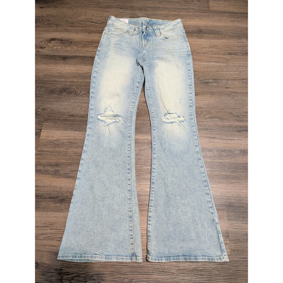 GAP Denim - GAP Y2K Flare Low Rise Jeans Light Wash Distressed Denim Size 26 / 2